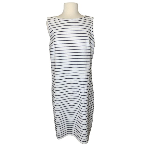 Sail To Sable White Navy Striped Sleeveless Stretch Dress Large Zipper Back - Picture 6 of 12